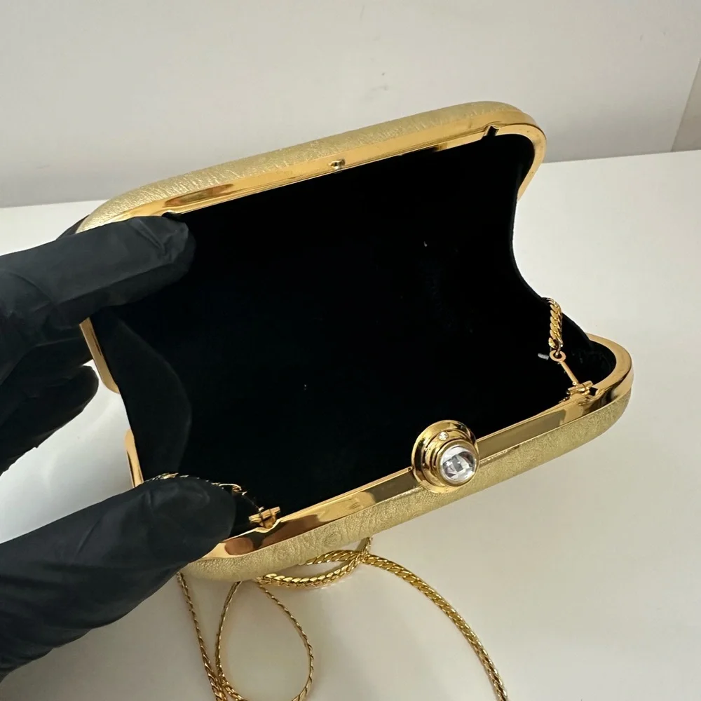 Metallic Gold Colored Evening Clutch Crossbody For lipstick Keys compact Mirror